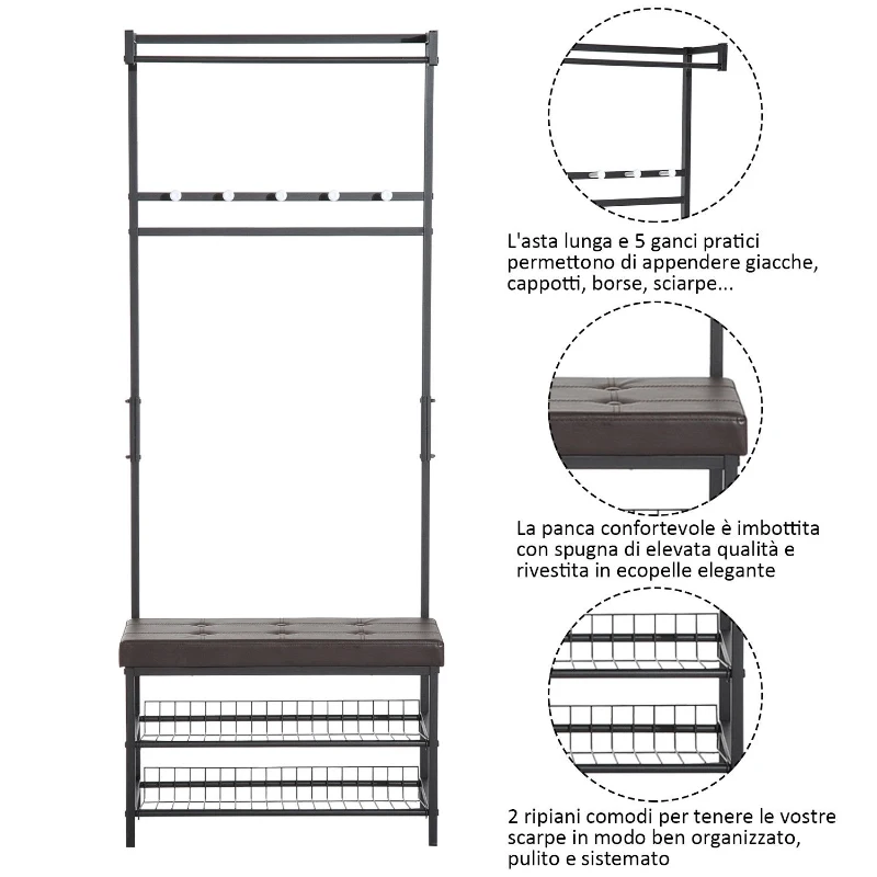 HomCom Banca Vestiar in Metal captusita, Maro, 72.5x35x180cm