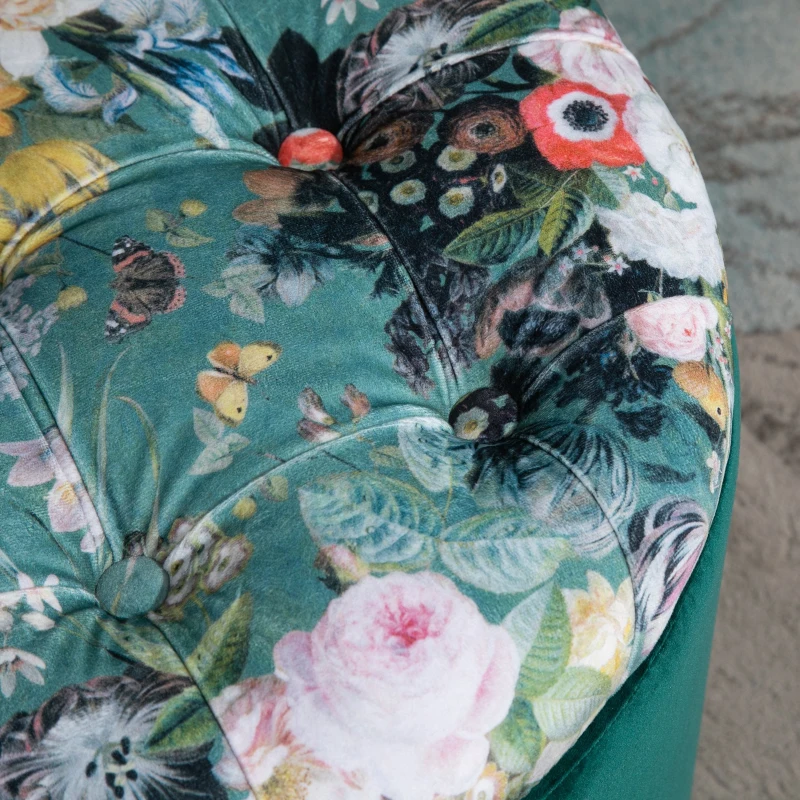 HOMCOM Pouf Container Suport pentru Picioare Rotund, Capac Captusit si Matlasat