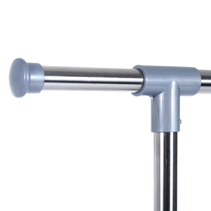 HOMCOM Cuier pentru haine cu inaltime si extensie reglabile, 165 x 48 x 180 cm, Inox / ABS, Argintiu / Gri