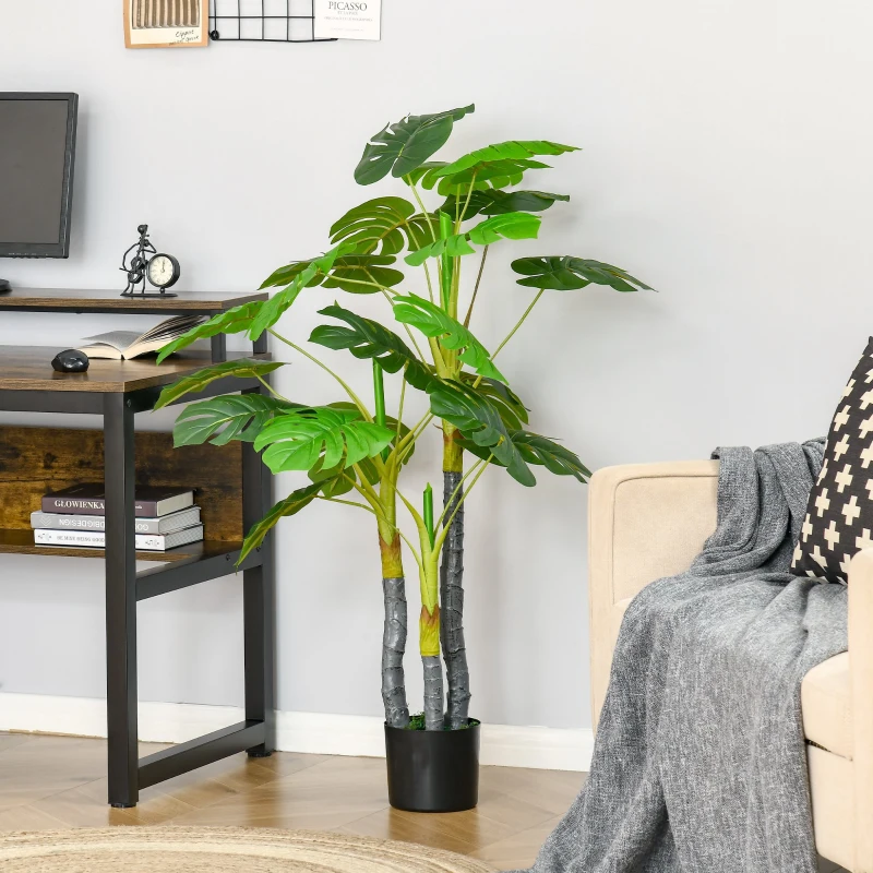 HOMCOM Monastera Planta Artificiala de Interior si Exterior, Planta Artificiala cu efect Realist cu 20 de Frunze, 120 cm(m-2)