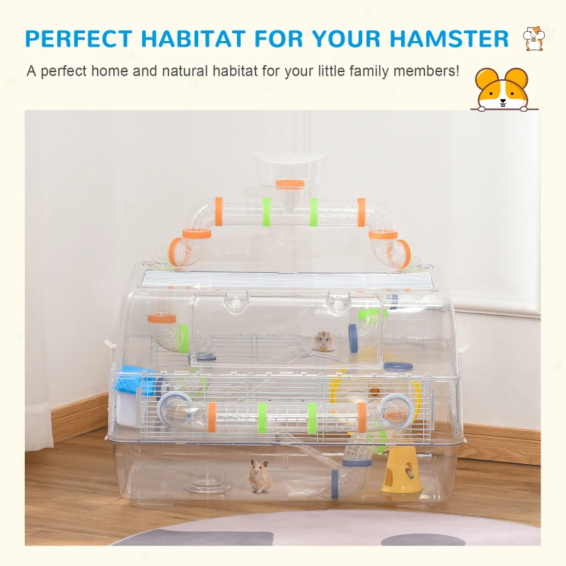 PawHut Cusca pentru Hamsteri cu Tuburi Φ6 cm si Accesorii din Plastic Transparent