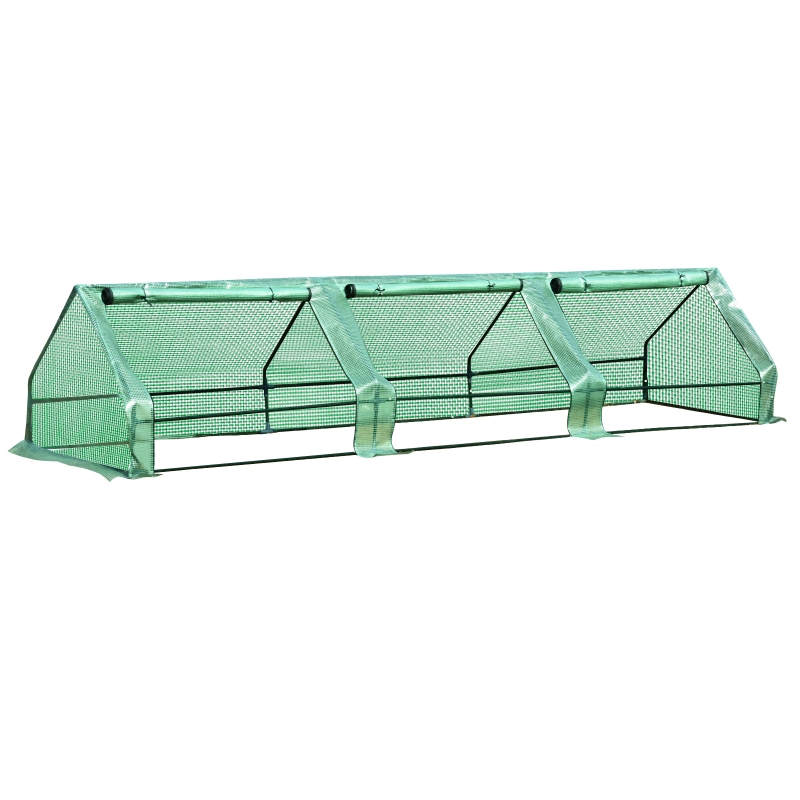 Outsunny Sera cu Tuburi din Otel si Invelis in Polietilen cu 3 Porti Verde 400 x 100 x80cm