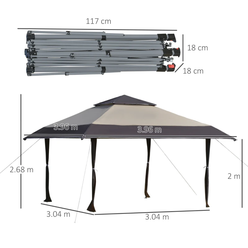 Outsunny Foisor de Gradina Pliabil 3,96x3,96m din Metal Kaki