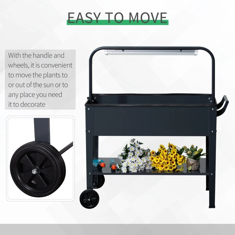 Outsunny suport plante, cu rafturi, lampa LED, 90x51x100cm, gri