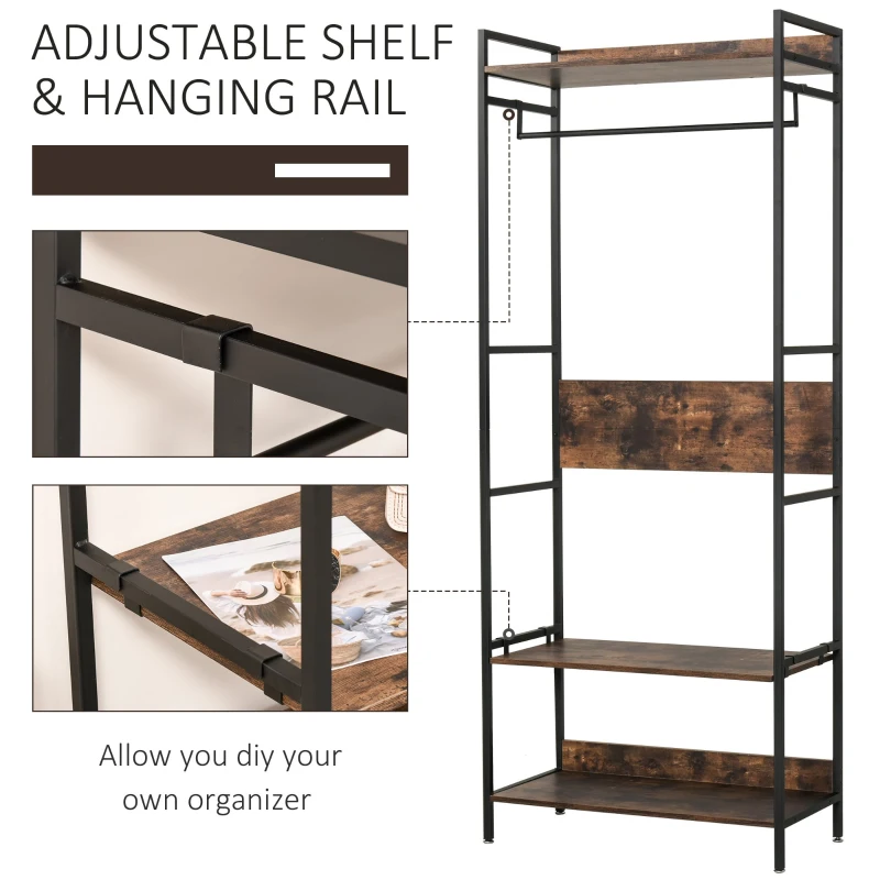 HOMCOM Cuier de perete cu suport de pantofi si rafturi stil industrial 80x40x200cm