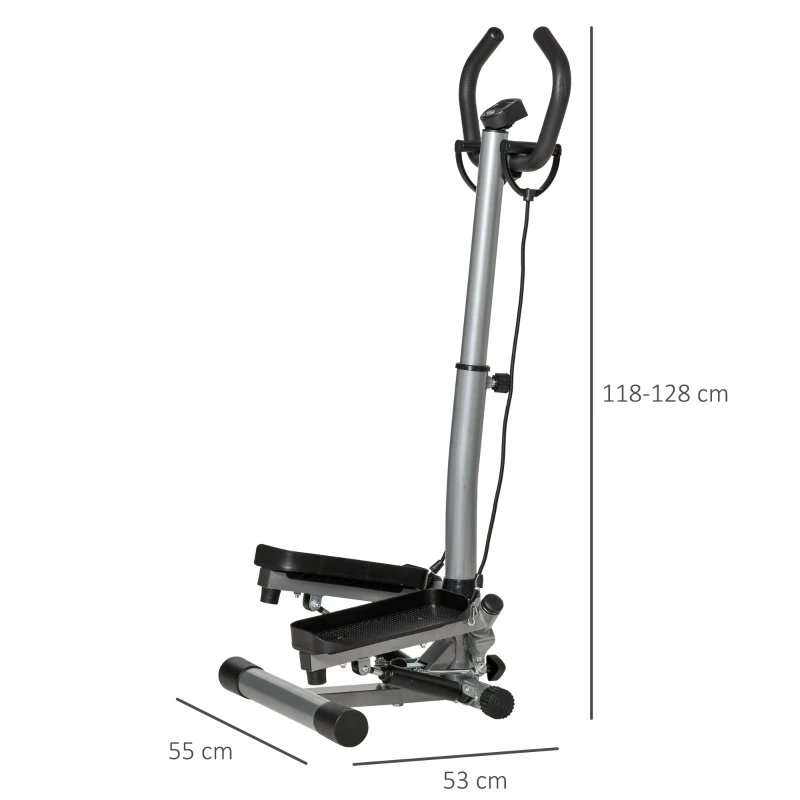 Homcom Stepper Fitness – Manere Reglabile, LCD & Benzi Elastice
