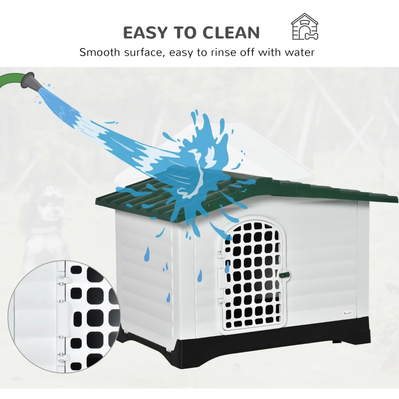 PawHut Casuţa pentru Caini de Exterior din Plastic Uşa şi Fereastra 111x84x80cm