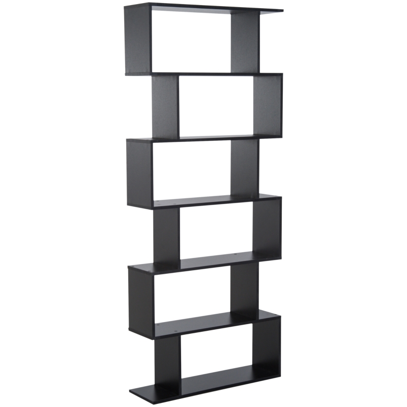 Homcom Librarie Design Modern in Lemn cu 6 Rafturi, Negru, 80x23x192cm