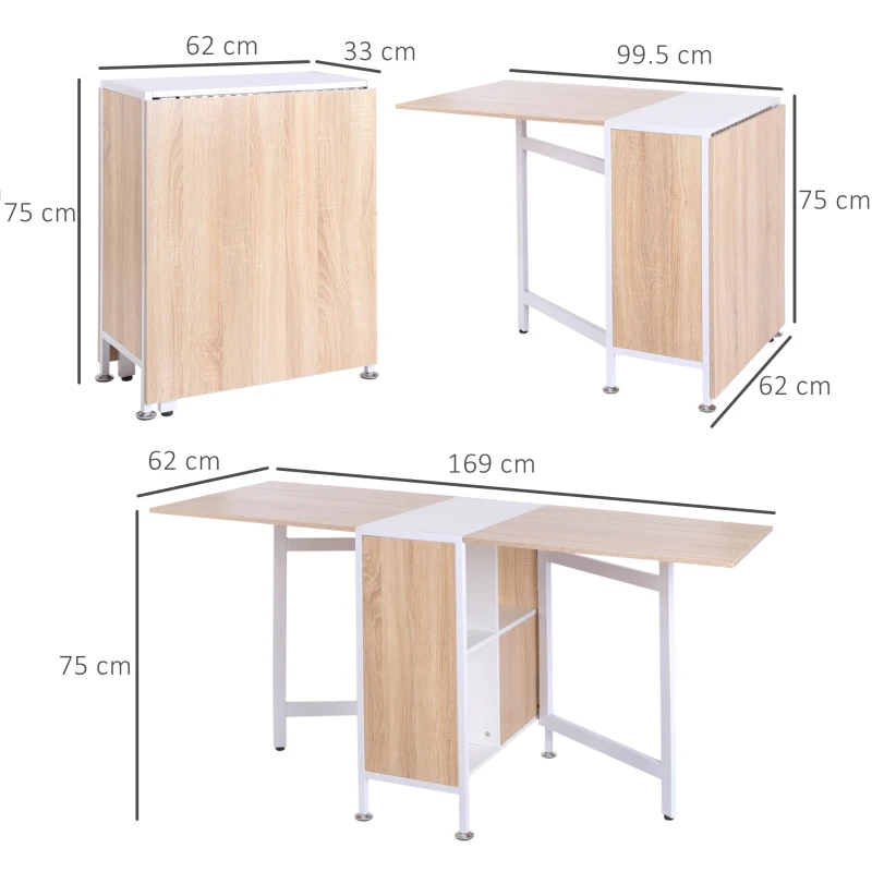 Homcom Birou 169×62×75 cm – Stejar & Alb cu 4 Compartimente Functionale(m-3)