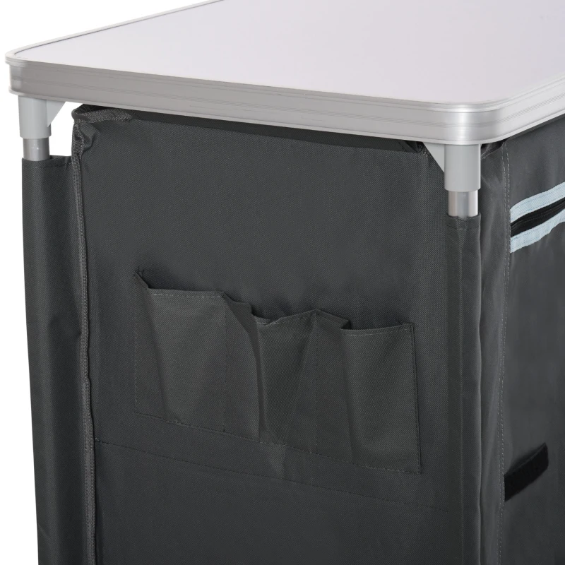 Outsunny Mobilier de Bucatarie de Camping cu 3 Etajere si Geanta de Transport Gri