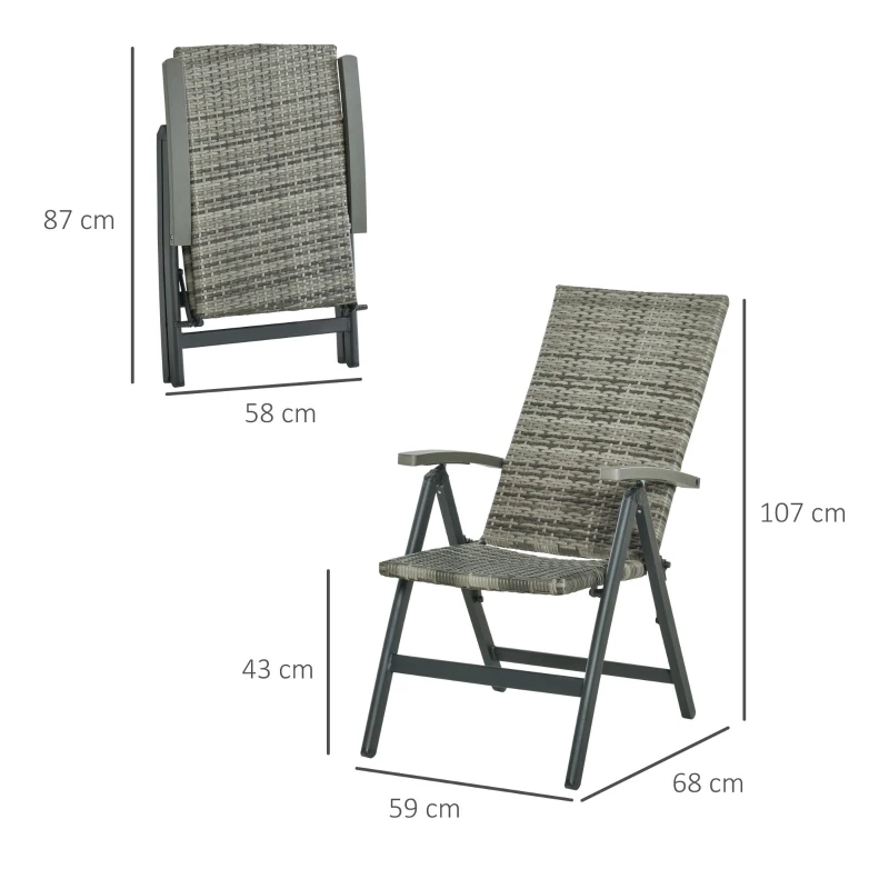 Outsunny Scaun Pliabil de Gradina din Ratan PE Reclinabil cu Cotiere