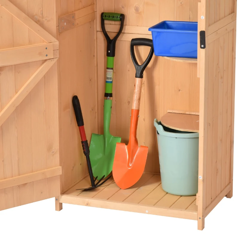 Outsunny Dulap de Gradina Extern Pentru Scule Ustensile in Lemn cu 3 Rafturi Acoperis Impermeabil 77 × 54.2 × 179cm Lemn Natural