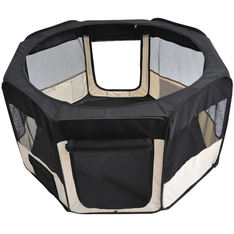 PawHut Box per Animali Cani Gatti recinzione per Cuccioli pieghevole, bianco-nero, 125x48x58cm