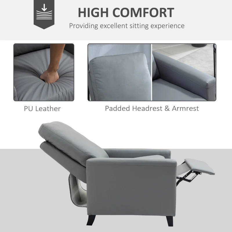 HOMCOM Fotoliu Relax Capitonat si Rabatabil Manual, din Imitatie de piele, 70,5x86x99cm - Gri