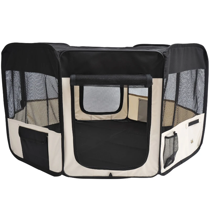 PawHut Box per Animali Cani Gatti recinzione per Cuccioli pieghevole, bianco-nero, 125x48x58cm