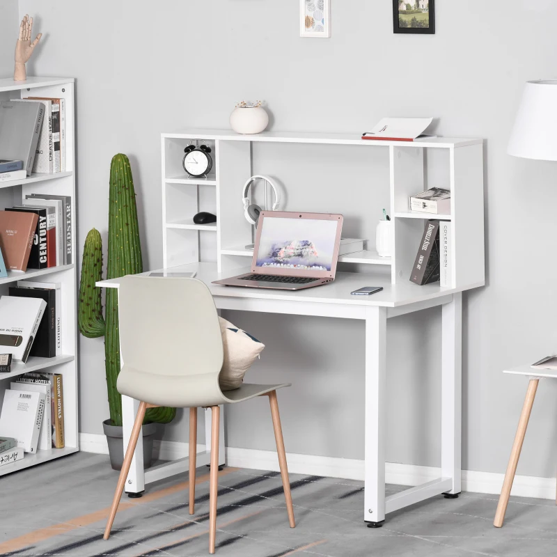 HomCom birou cu rafturi, lemn, 120x60x125 cm, alb