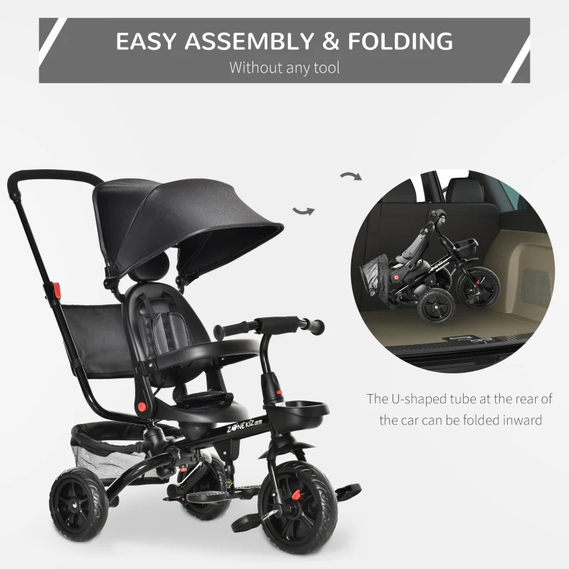 HOMCOM Carucior tricicleta cu Maner Pliabil pentru copii de 1-5 Ani