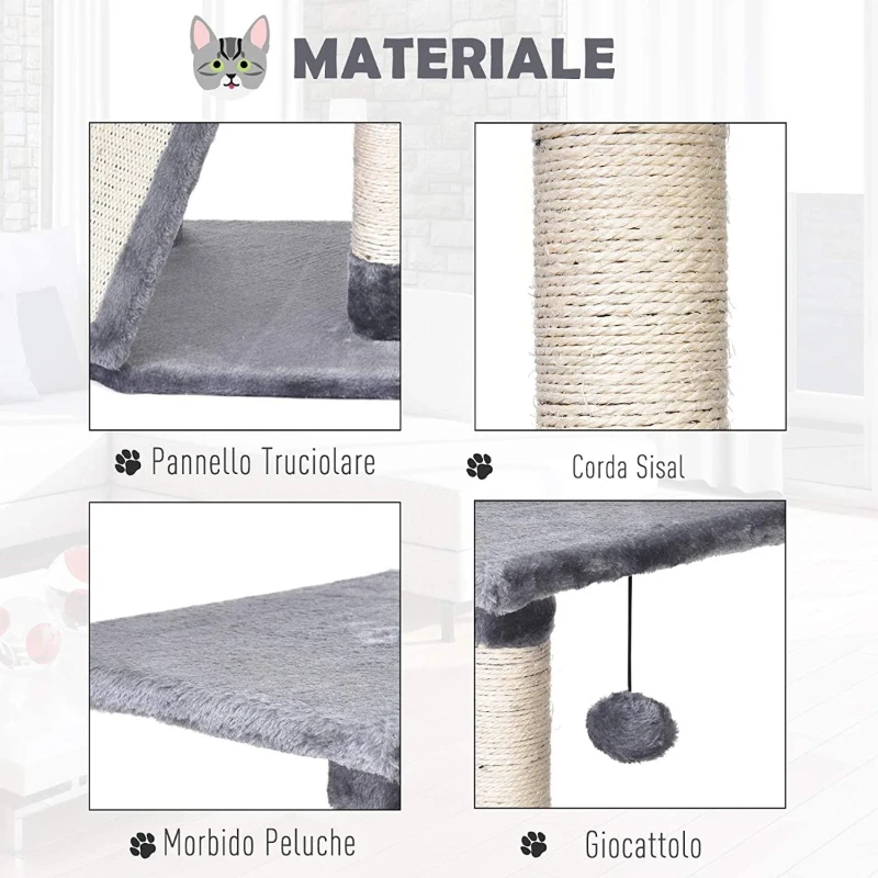 PawHut Ansamblu pana la 5 kg, Franghie Sisal, Gri 40x40x98cm