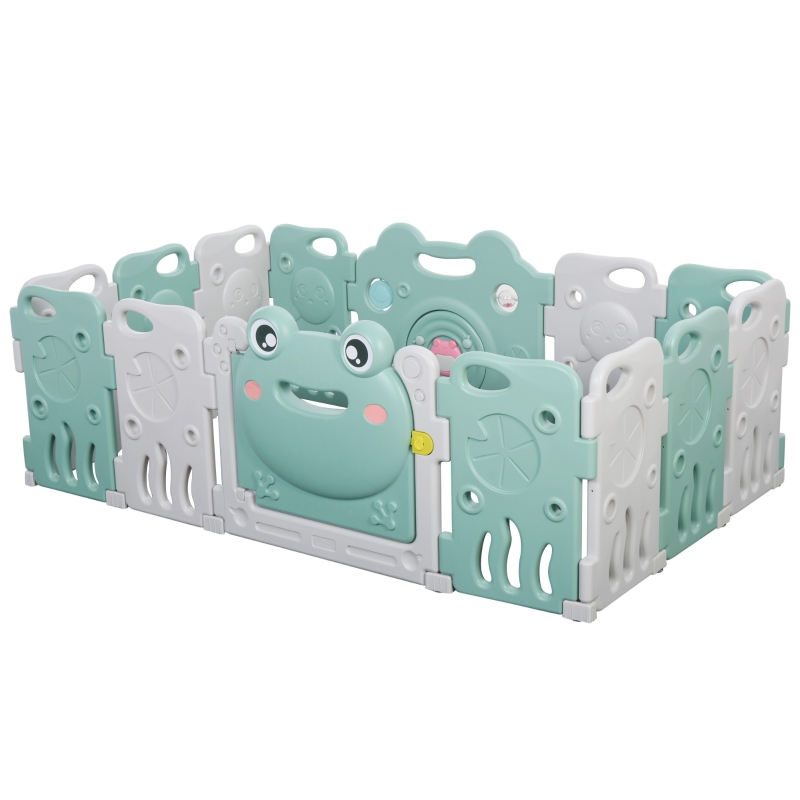 Homcom Gard pentru Copii 6-36 Luni Sigur Colorat Amuzant Usa cu blocare, Albastru si Gri 154x154x66.4cm