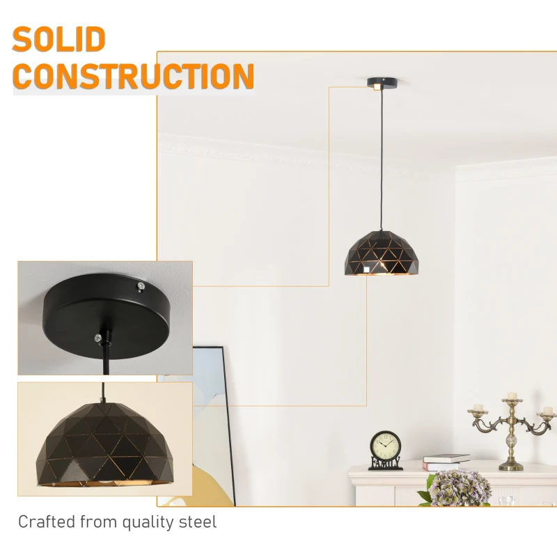 HOMCOM Lampa Vintage Suspendata Inaltime Reglabila Casa si Birou, Neagra