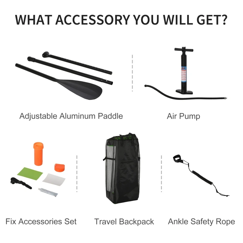 HOMCOM Placa SUP gonflabila cu Accesorii incluse Stand Up Paddle Verde si Alb