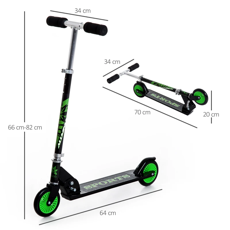 HOMCOM Trotineta pentru Copii Pliabila din Aluminiu, Negru si Verde