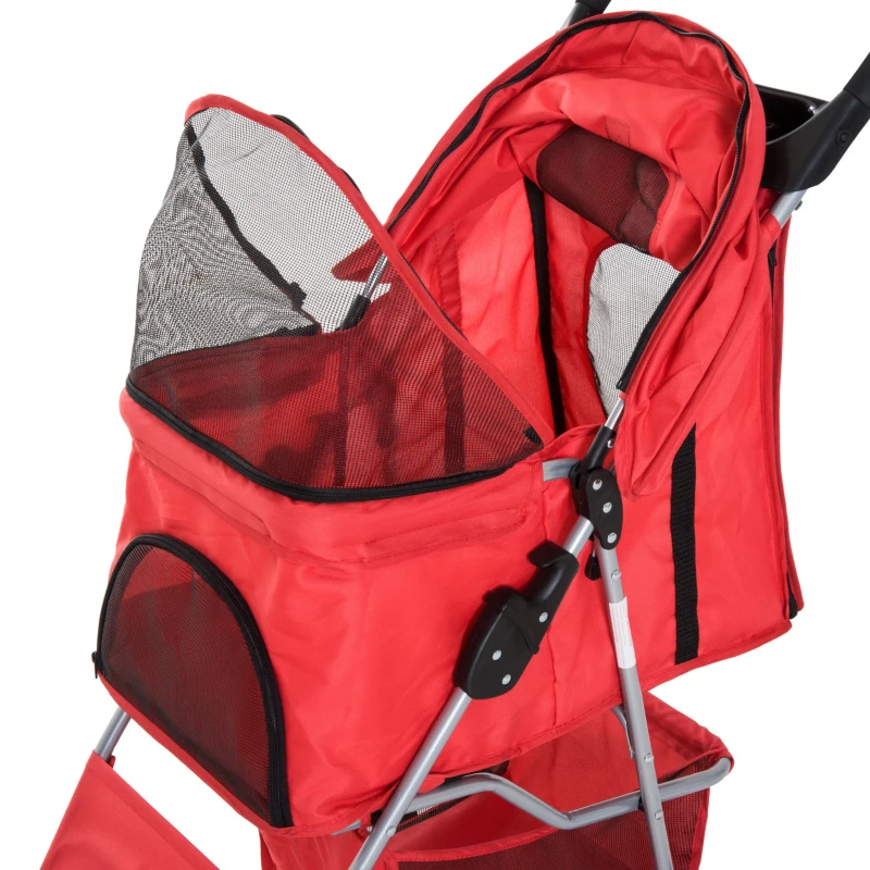 PawHut Carucior pentru Animale de Companie Pliabila, Rosu, 75 x 46 x 94 cm