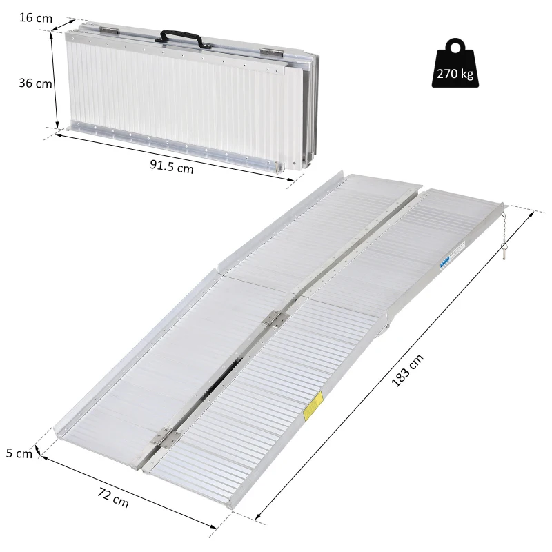 HOMCOM Rampa pliabila pentru scaun cu rotile, aluminiu antiderapant capacitate 270 kg