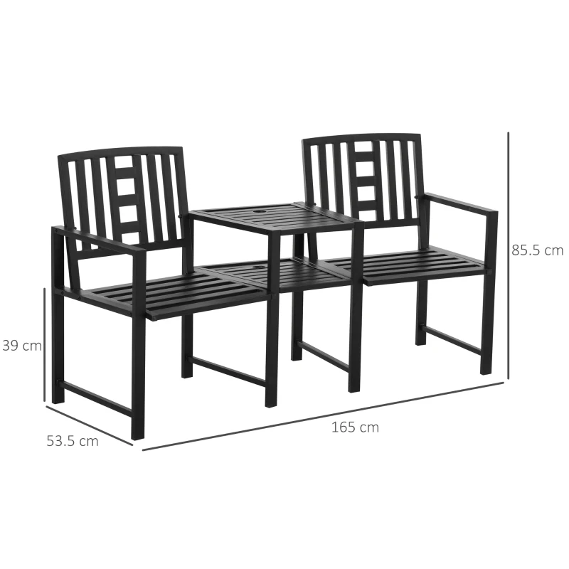 Outsunny Set Masuta si Scaune de Gradina de Exterior din Metal Negru