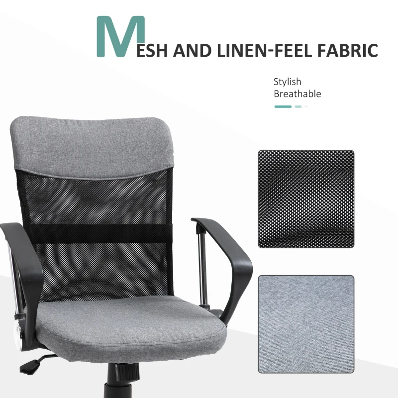 Vinsetto Fotoliu de Birou din Material Textil Gri Rotativ si Ergonomic