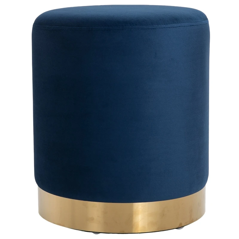 Homcom Pouf Taburet de Design Rotund din Catifea Albastra cu Fundal Auriu Ф36x42cm