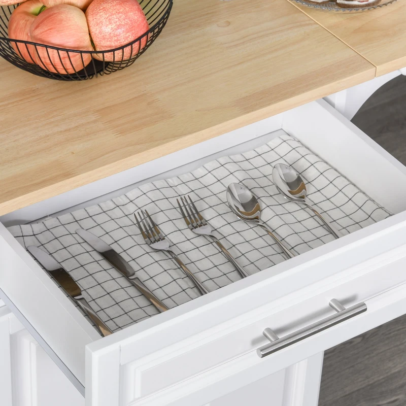 HOMCOM Carucior de bucatarie dulap 4 roti 360° sertar din lemn alb