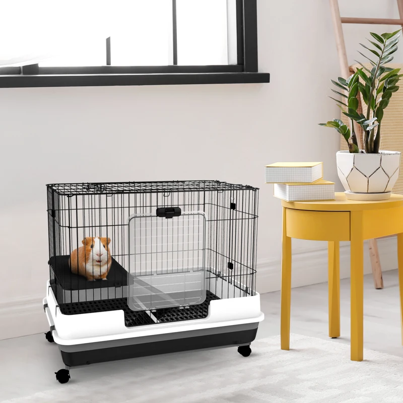 Pawhut Cusca Hamsteri/Iepuri – Metal Negru, 2 Usi, Spatioasa