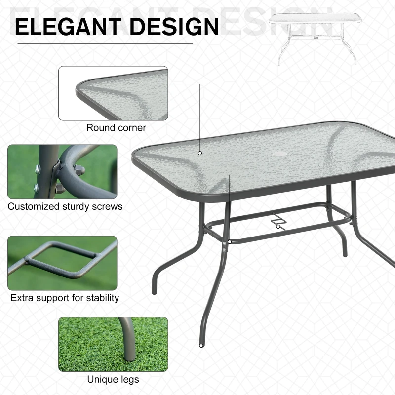 Outsunny Masa pentru Gradina din Metal si Sticla cu Orificiu pentru Umbrela120x80x70cm