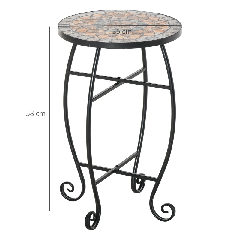 Outsunny Masuta de Gradina si Exterior din Metal si Ceramica Verde si Portocalie