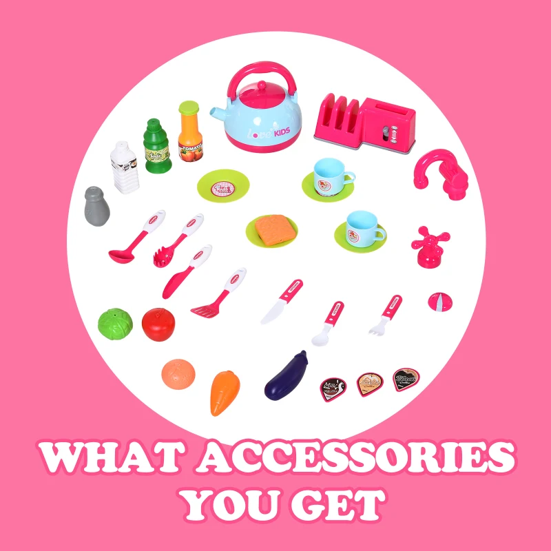 HOMCOM Jucarie Bucatarie pentru Copii cu sunete si lumini 33 Accesorii Inclus