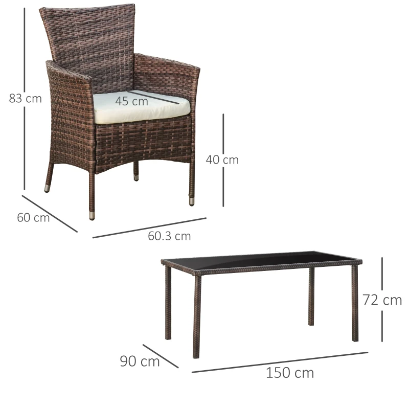Outsunny Set Mobilier de Exterior cu 1 Masa si 6 Scaune de Gradina din PE Rattan