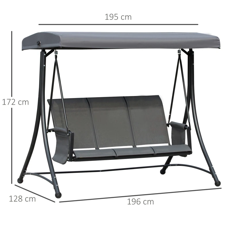 Outsunny Balansoar de Gradina cu 3 scaune Acoperis si Buzunare de depozitare, Gri