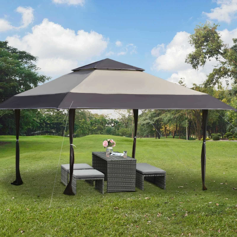 Outsunny Foisor de Gradina Pliabil 3,96x3,96m din Metal Kaki