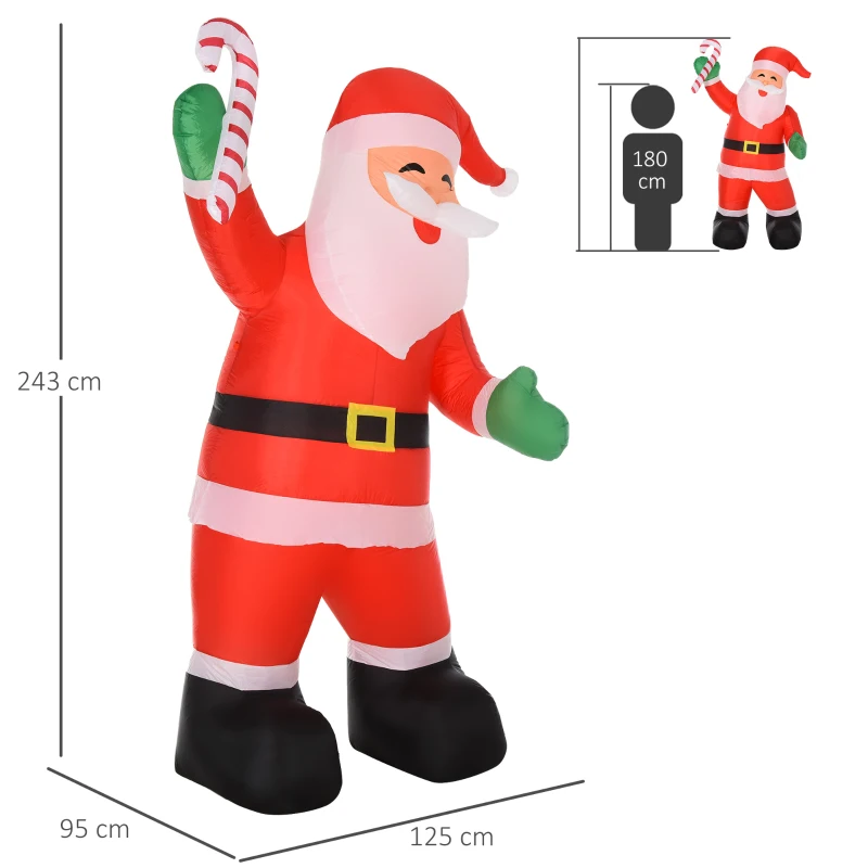 HOMCOM Mos Craciun gonflabil cu lumini LED, 125x95x243 cm