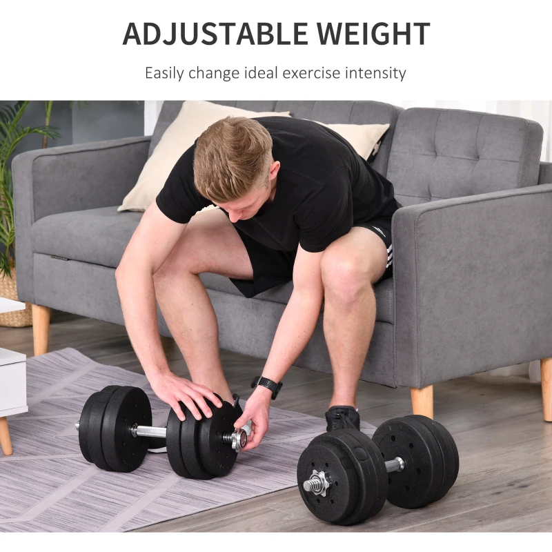 HOMCOM Set 2 Gantere de 30kg in Total, cu 16 Discuri din Otel si Pastic