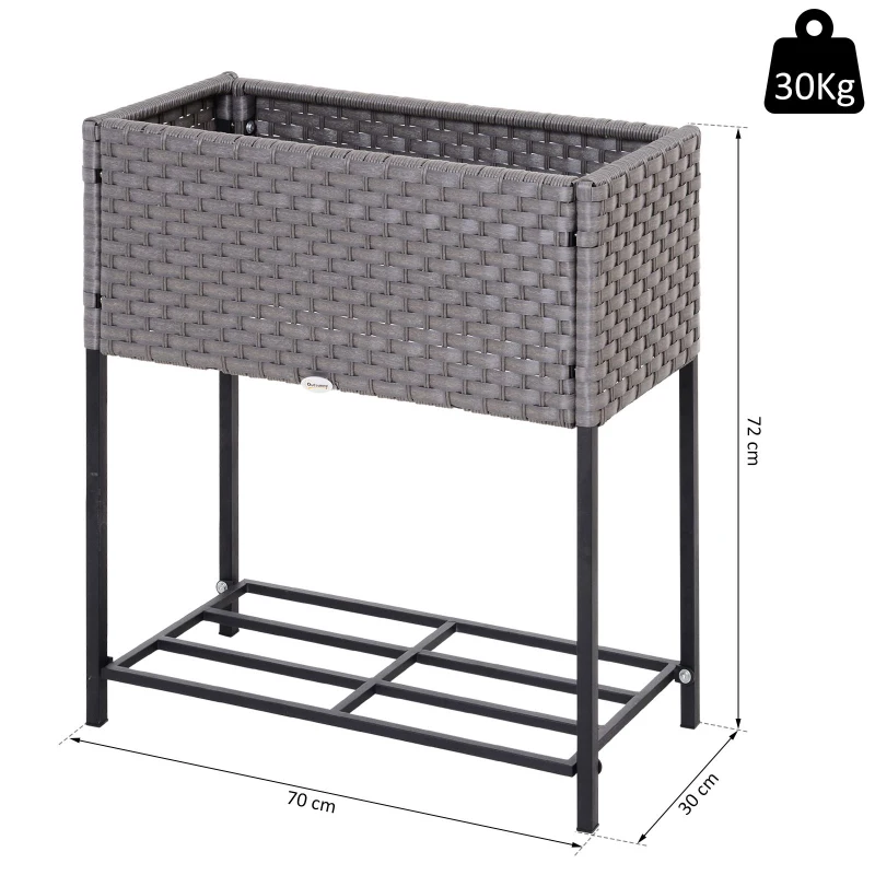Outsunny vas de flori, cu raft, 70x30x72cm, gri