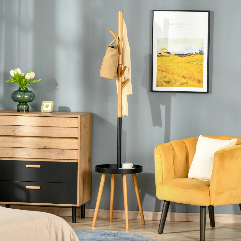 HOMCOM Cuier pom cu masuta 5 carlige inaltime reglabila