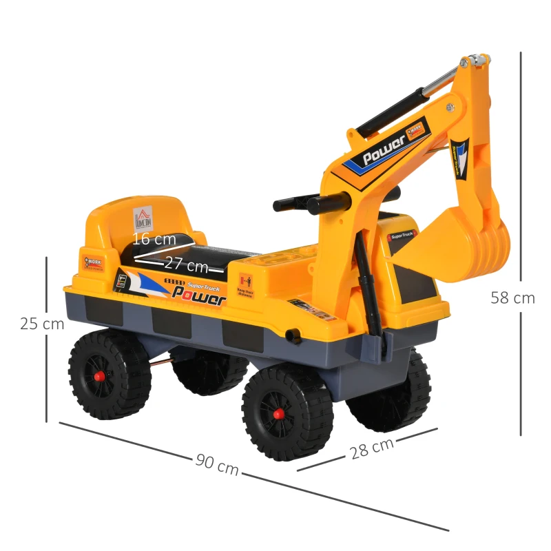 HOMCOM buldozer excavator, jucarie 2 in 1, 90x28x58cm galben(m-3)