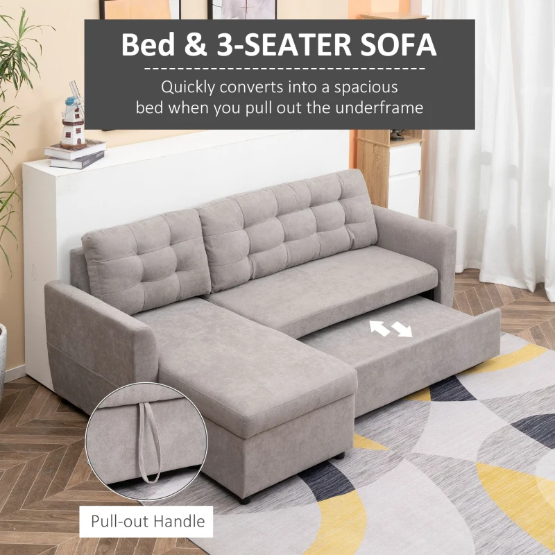 HOMCOM Canapea Extensibila pe Colt 3 locuri cu Sezlong Compartiment din Material Textil(m-5)
