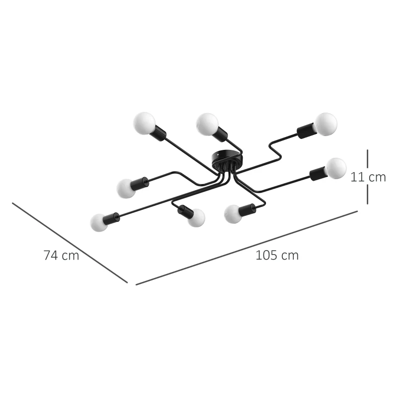 HOMCOM lampa de tavan, 8 lumini, 105x74x11cm, negru