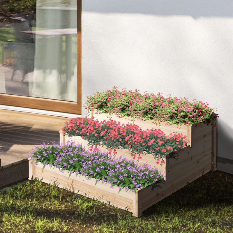 Outsunny suport 3 rafturi lemn pentru plante, 120x120x56 cm