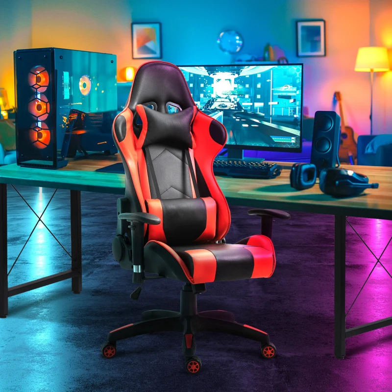 Vinsetto Fotoliu pentru Gaming in Piele Sintetica Premium Ergonomica Spatar Inalt Negru si Rosu