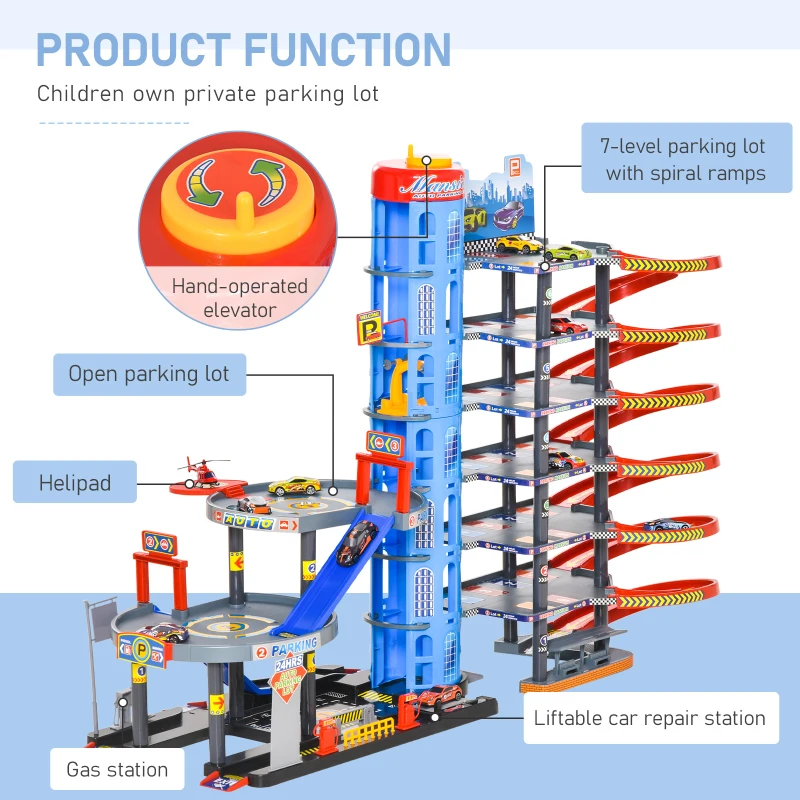 HomCom jucarie parcare supraetajata cu masini, 92x46x71cm