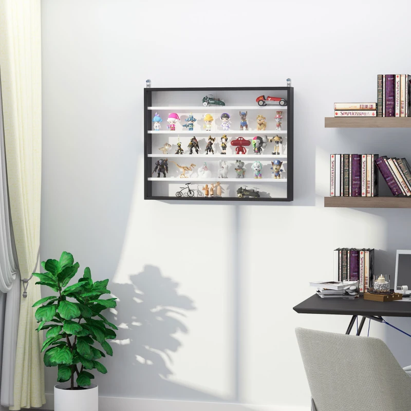 HOMCOM Panou pentru Colectionari cu 5 Etajere Polite Reglabile din Lemn Negru(m-2)